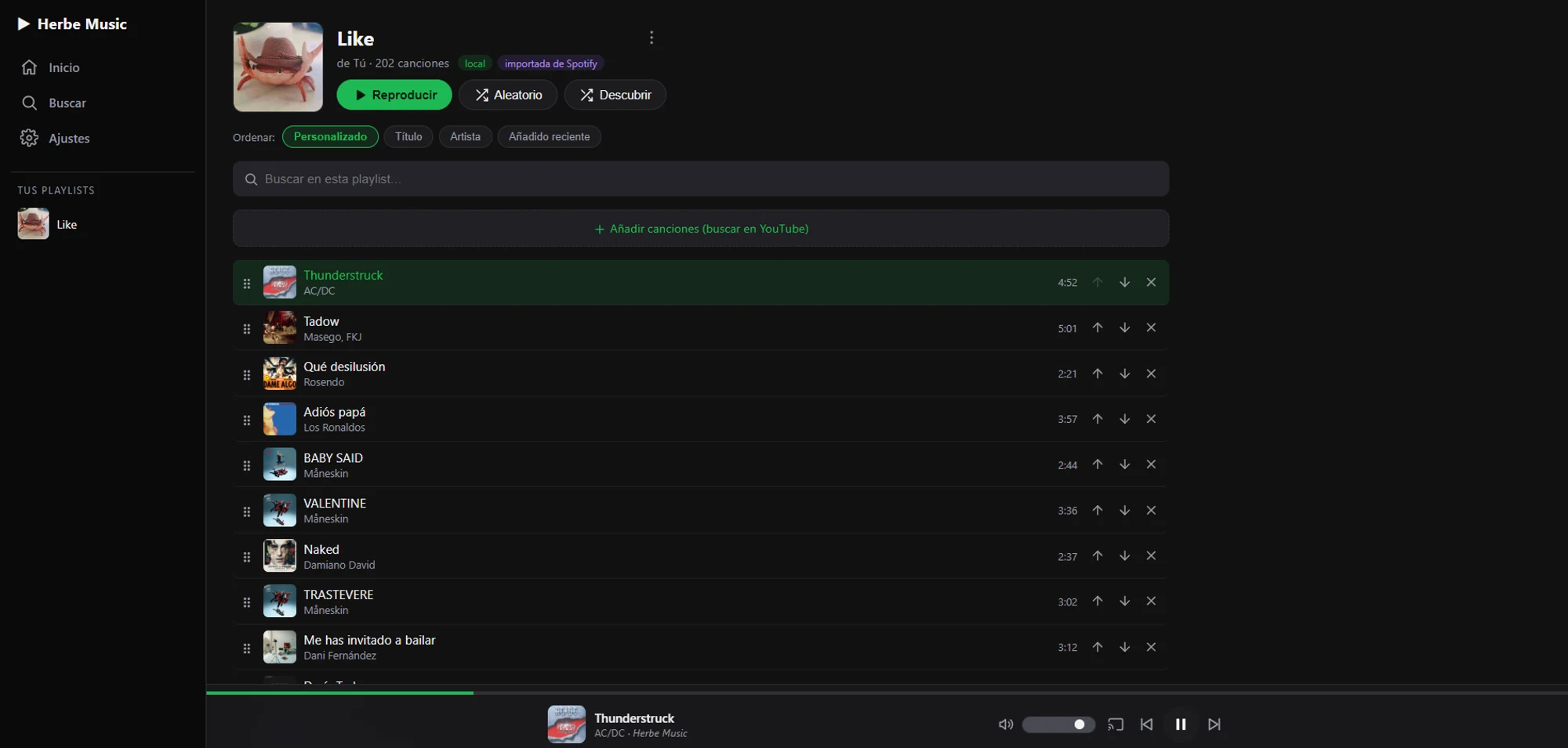 Una playlist en Herbe Music